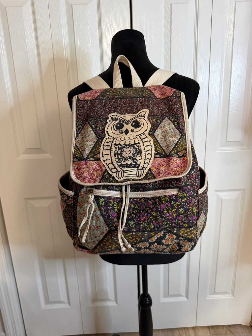 Hand Made Owl Patchwork Mini Backpack Hippie Boho Festival